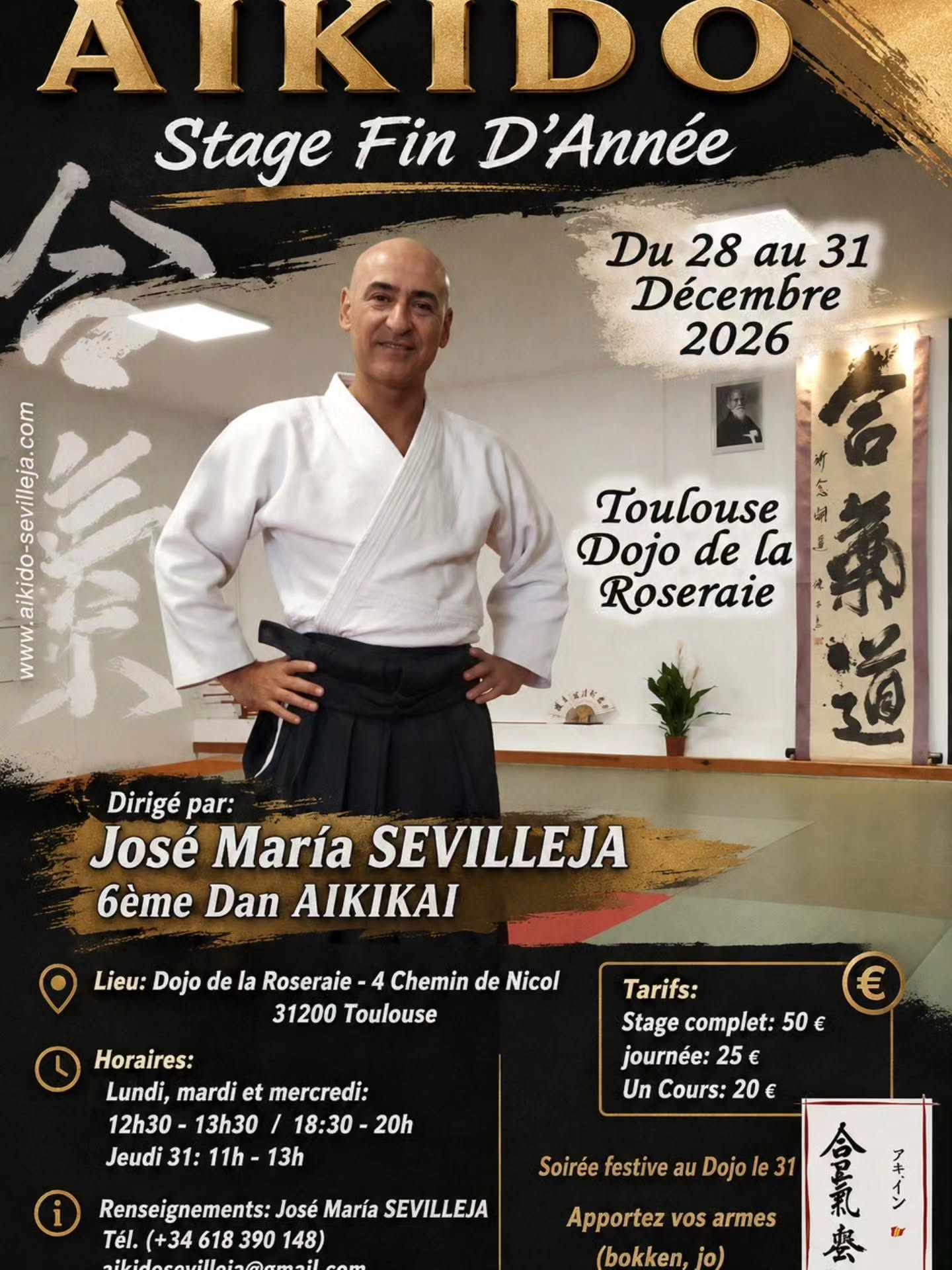 Affiche Stage  Dojo Roseraie Aikido Sevilleja Décembre 2026 TOULOUSE